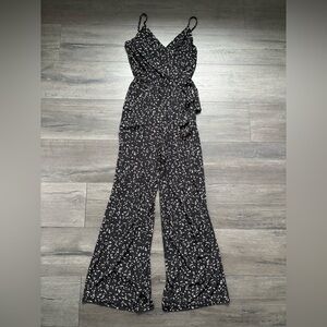 Kaileigh Womens Black Geometric Print Sleeveless Belted Jumpsuit Size Small